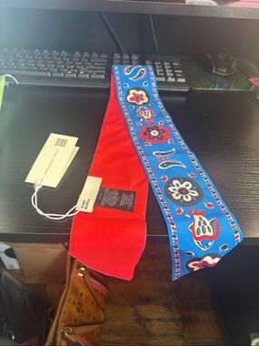 Tory Burch Red and Blue Floral Silk scarf for purse